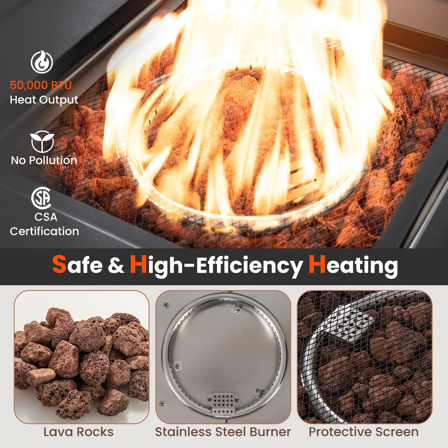 Tangkula 29 Inch Rattan Propane Fire pit Table, Patiojoy 50,000 BTU Outdoor Square Fire Pit with Lava Rocks & Protective Cover