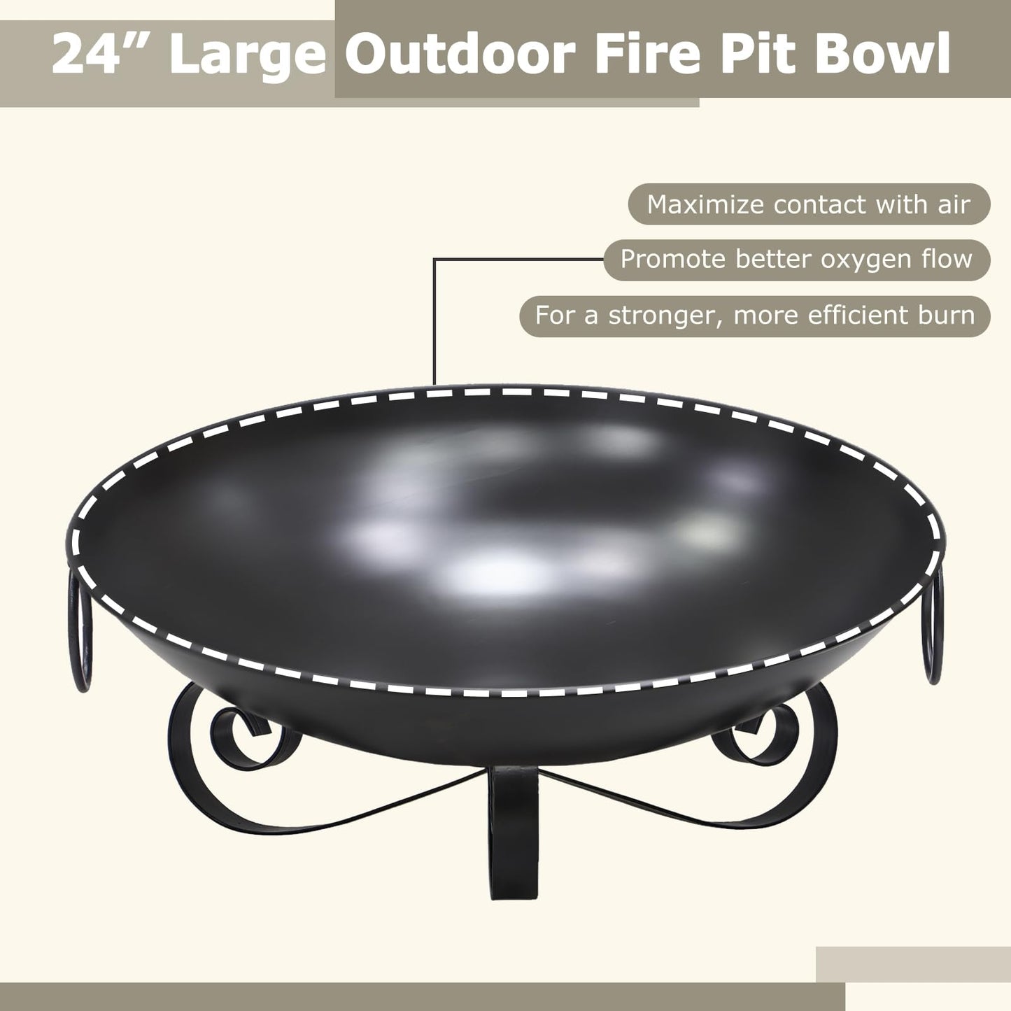 Tangkula 24 Inch Heavy-Duty Metal Fire Bowl with Handles for Outside Wood Burning
