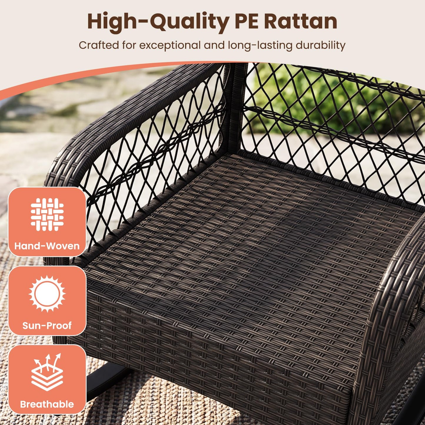 Tangkula Outdoor Wicker Rocking Chair w/Soft Cushions