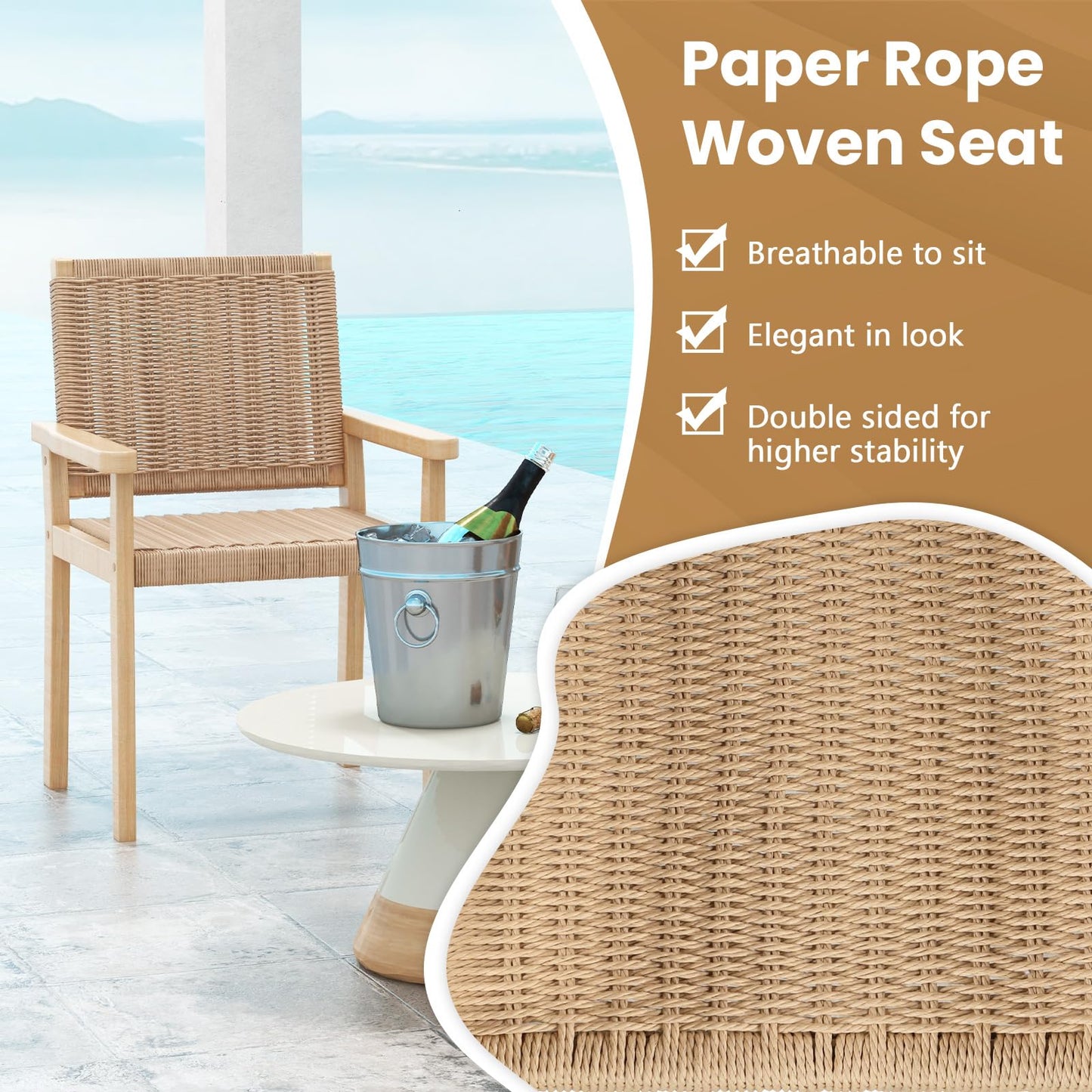 Tangkula Patio Dining Chairs w/Paper Rope Woven Seat