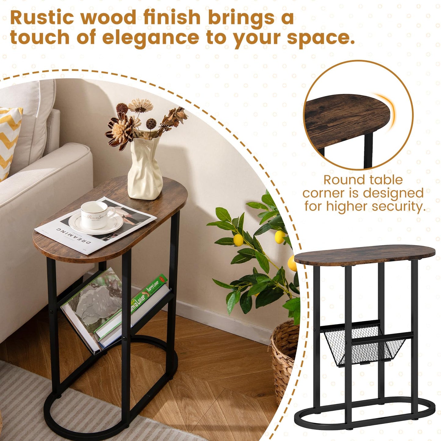 Tangkula Table d'appoint ovale étroite pour salon chambre à coucher