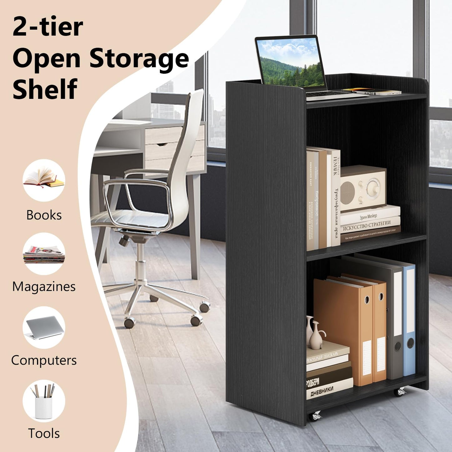 Tangkula Rolling Podium Stand, Mobile Lectern Stand with 2 Shelves & Lockable Wheels
