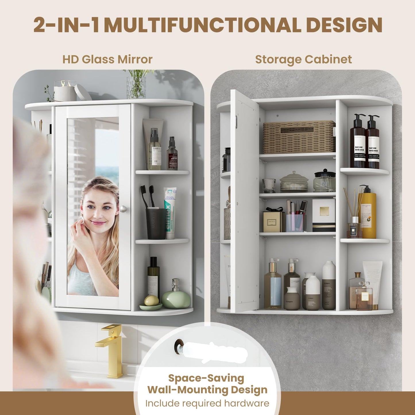 Tangkula Bathroom Medicine Cabinet with Mirror Door and Shelves