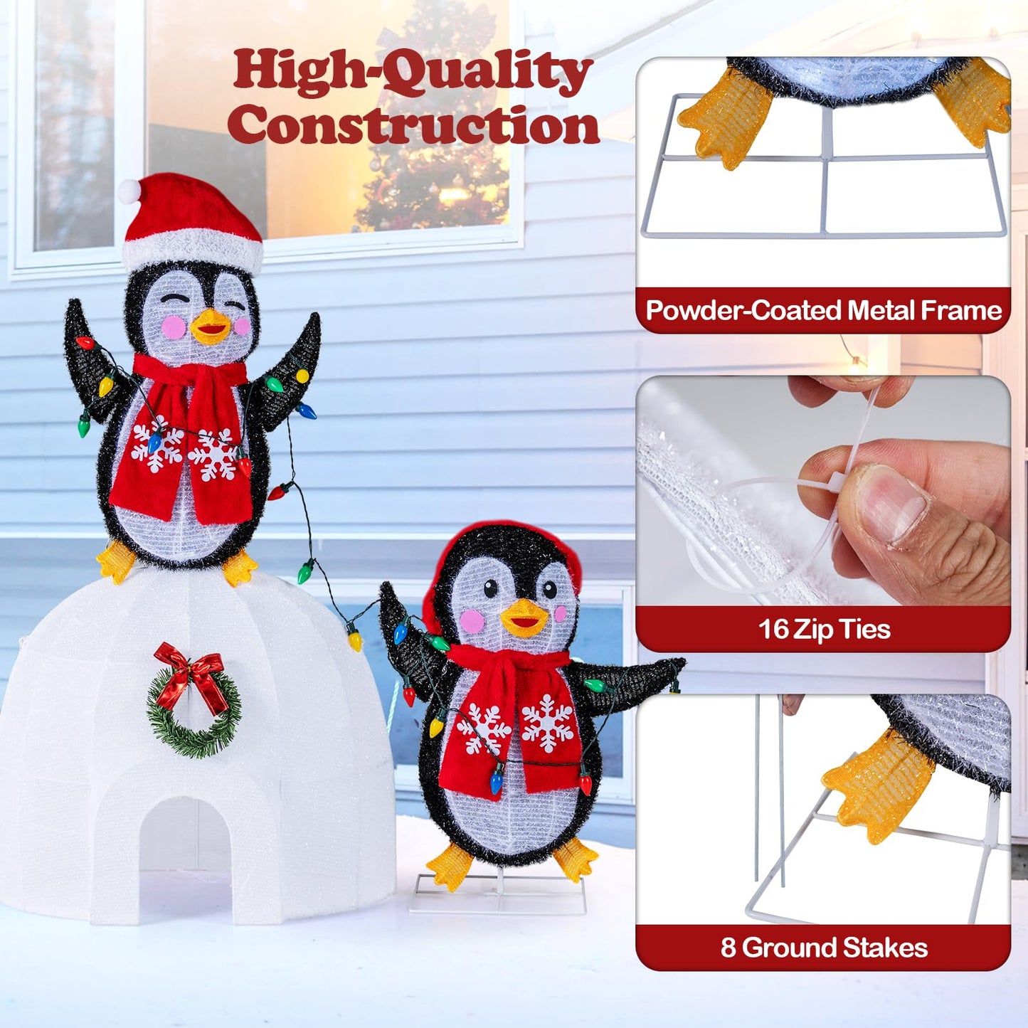 Tangkula Lighted Christmas Penguins & Igloo Decorations