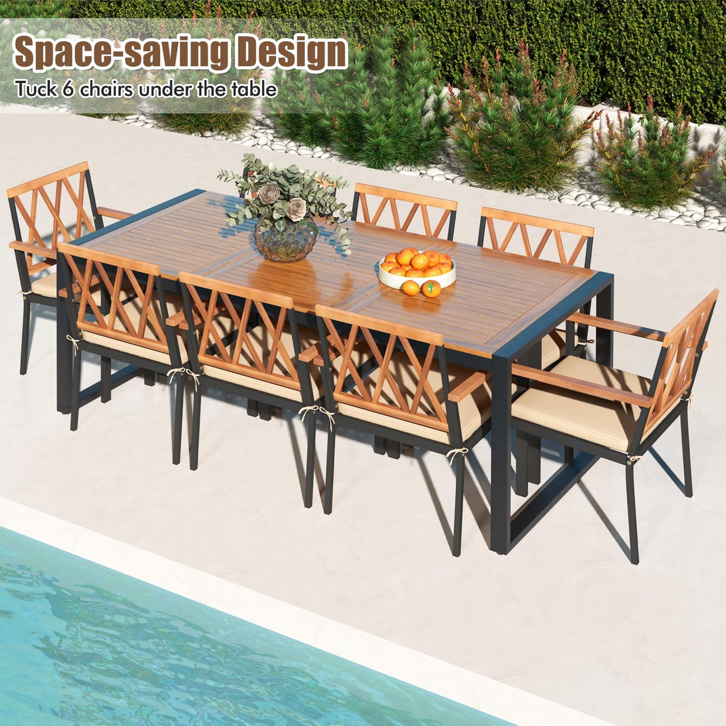 Tangkula 9 Pieces Patio Dining Set（Natural & Black）