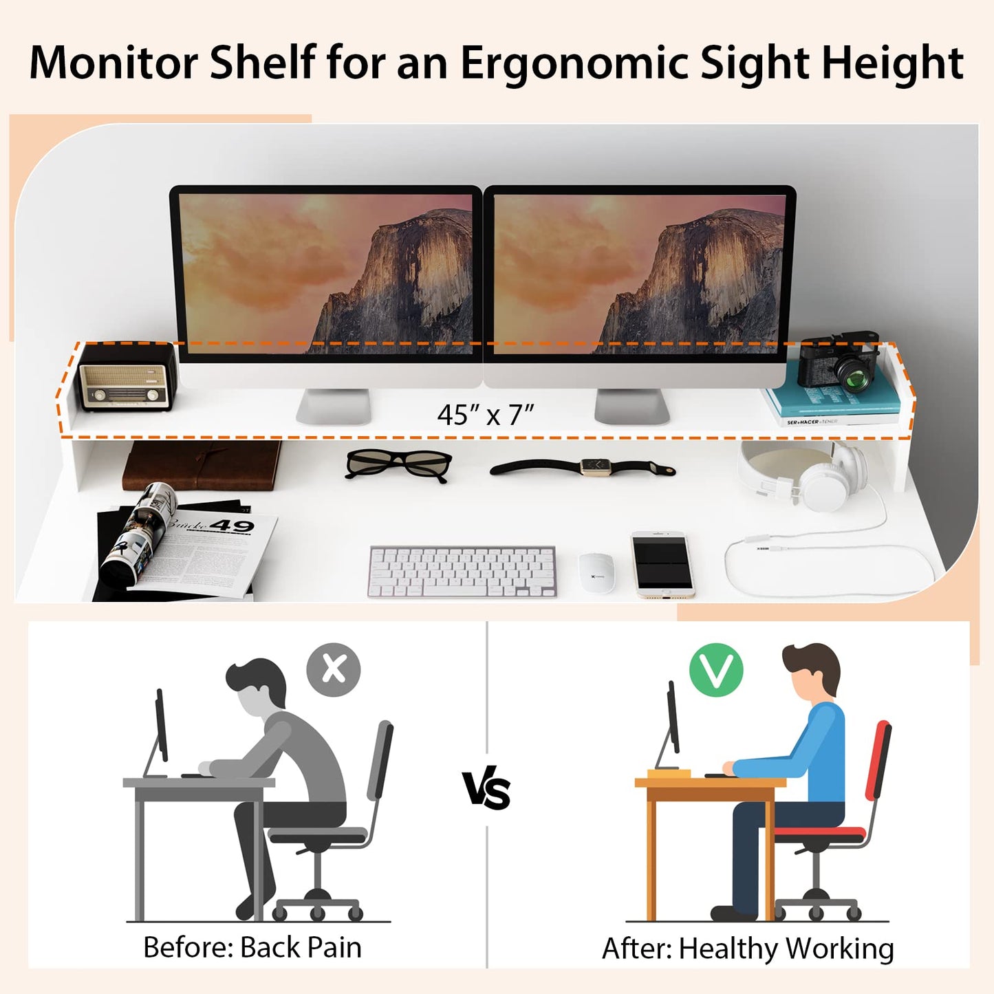 48" White Desk with Storage Bookshelf - Tangkula