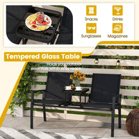 Tangkula Patio Loveseat with Built-in Table for Porch Backyard Garden