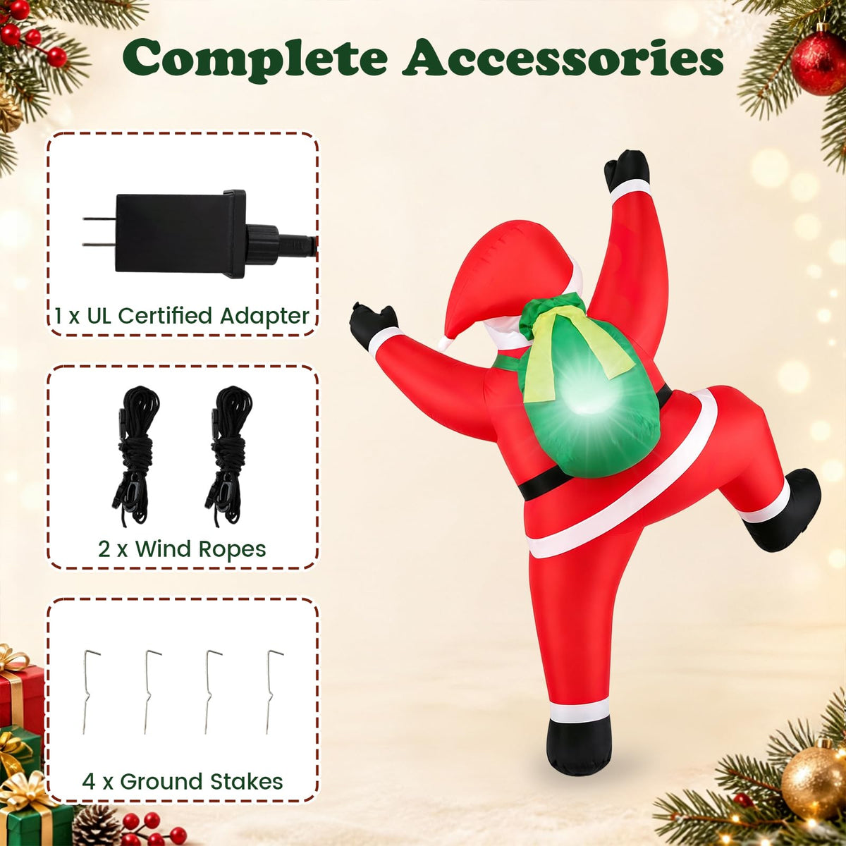 Tangkula 5.9 FT Christmas Inflatable Outdoor Climbing Santa Decoration