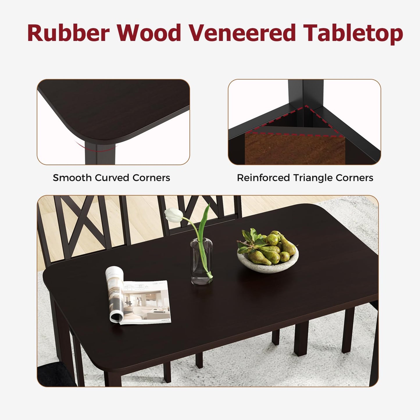 Tangkula 47" Dining Table Set for 4 Farmhouse Solid Wood Dinette Set