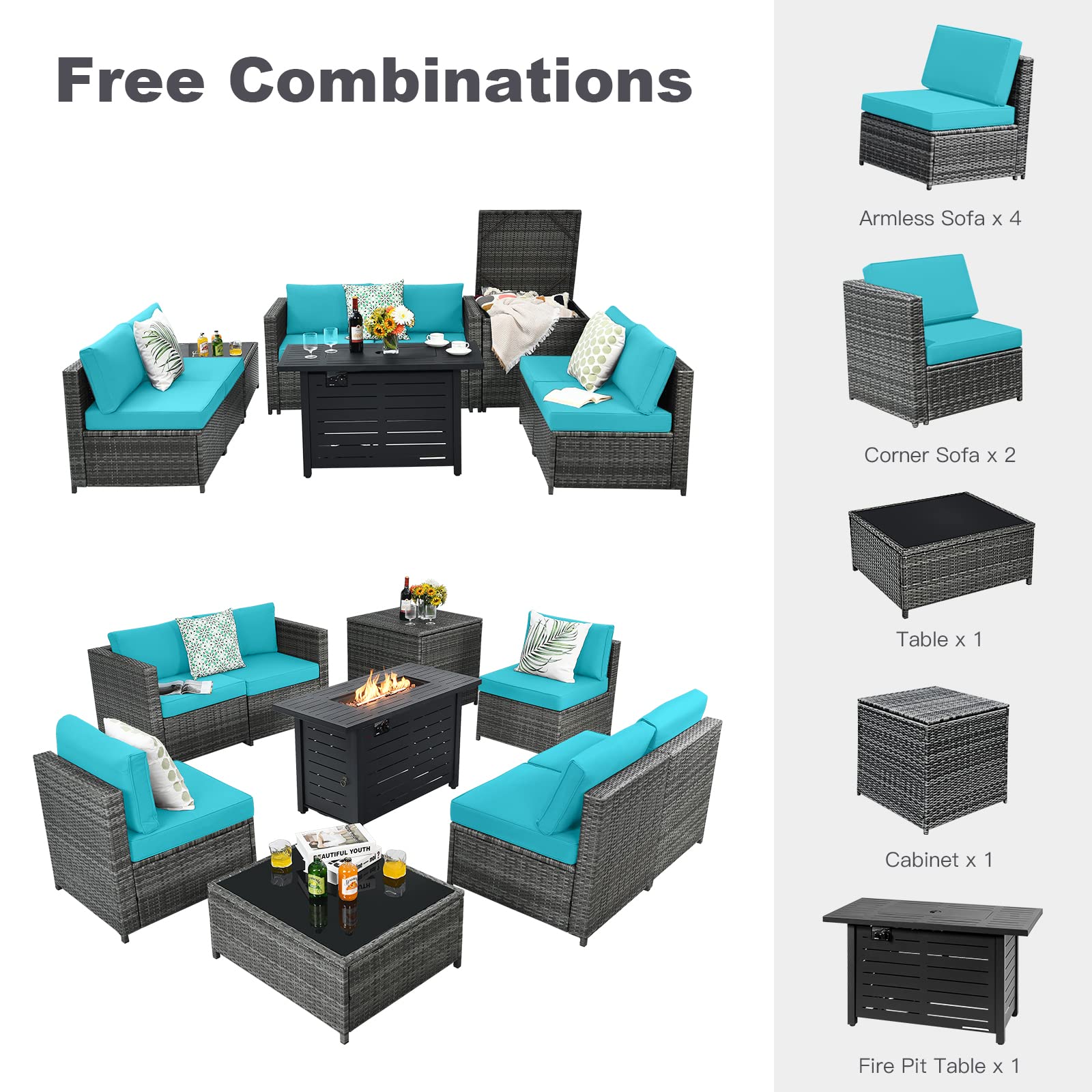9 Pieces Patio Rattan Furniture Set - Tangkula