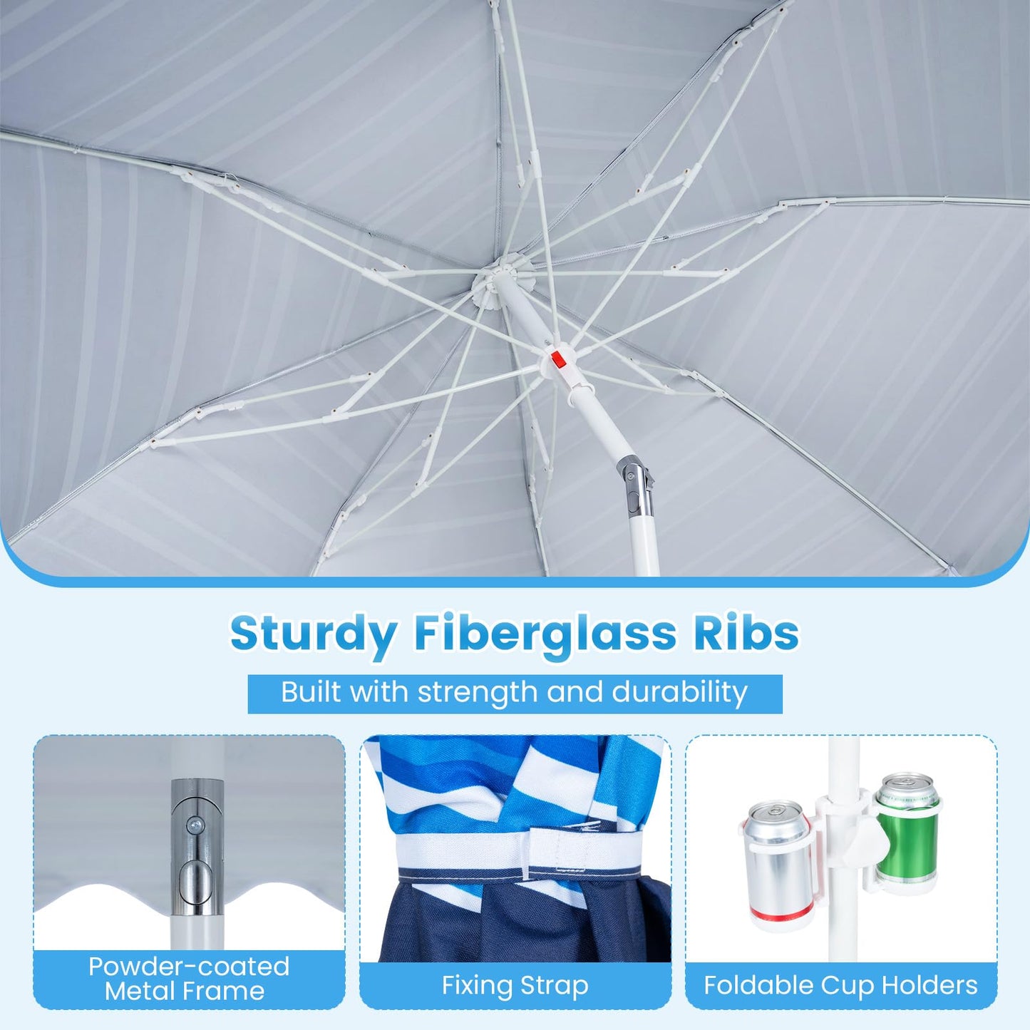 Tangkula 6.5 FT Scalloped Beach Umbrella with Cup Holders