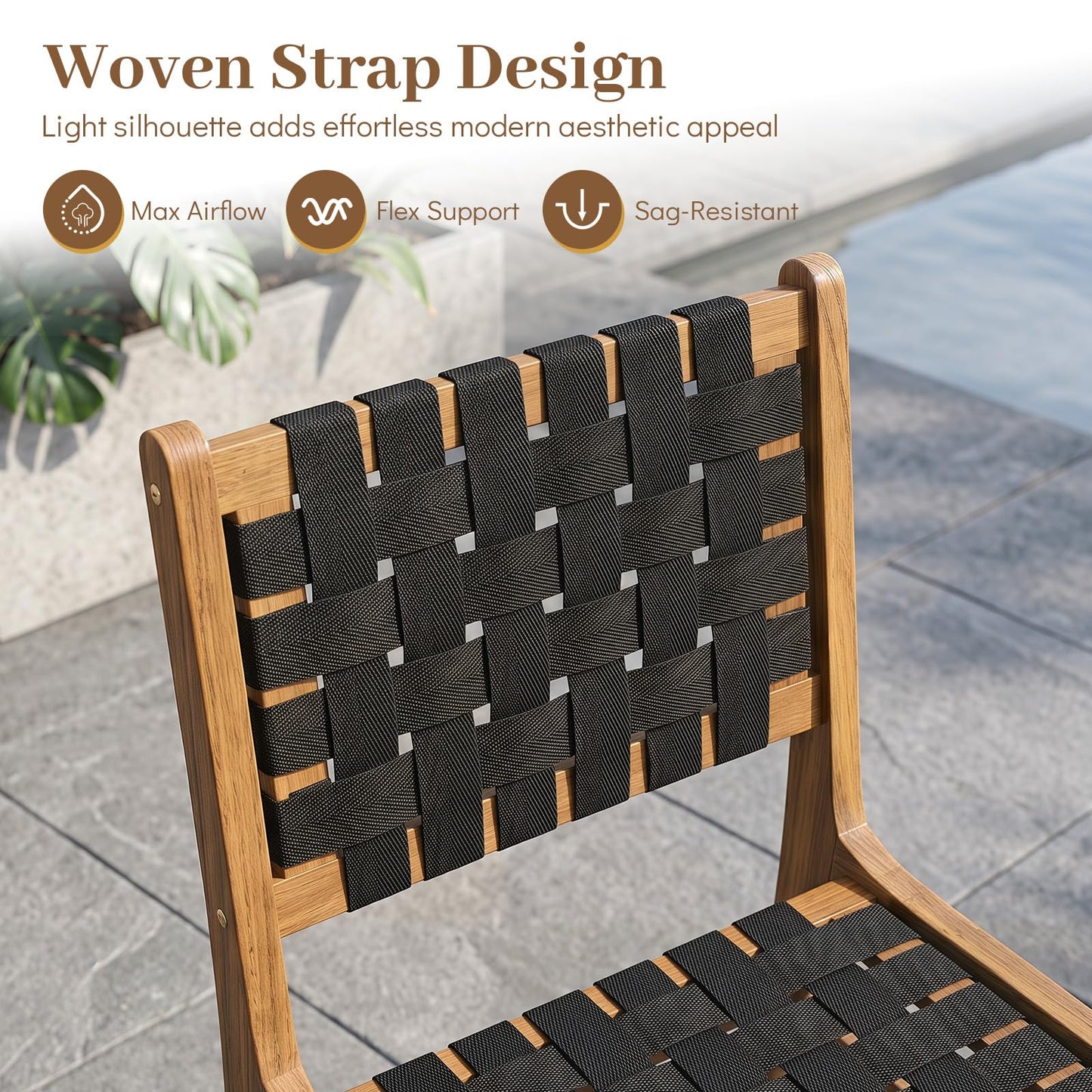 Tangkula Teak Wood Outdoor Dining Chair for Deck