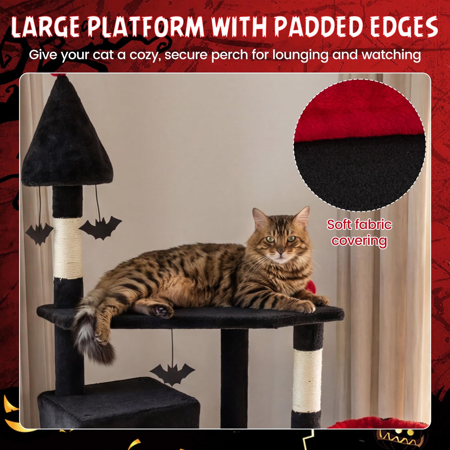 Tangkula 75" Tall Halloween Cat Tower with Sisal Scratching Posts & Ramp