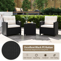 Tangkula 3 Piece Patio Furniture Set, Rattan Conversation Set w/Soft Seat & Back Cushions