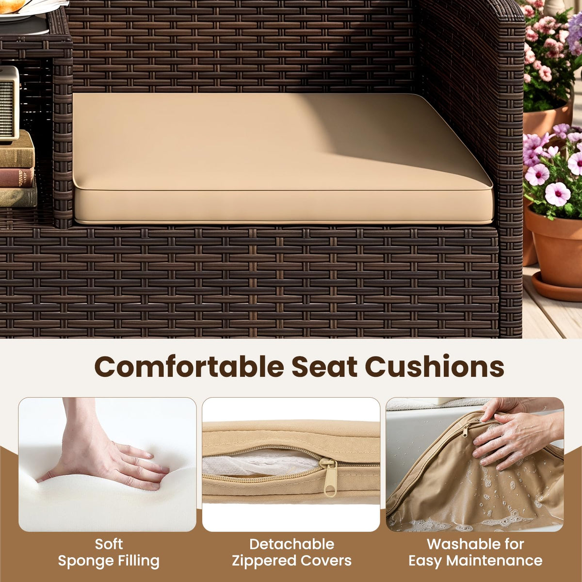 Tangkula Outdoor Loveseat with Built-in Table and Soft Cushions