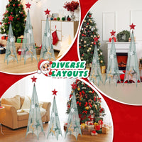 Tangkula 3 Sizes Tower Shaped Christmas Tree Decorations, Metal Xmas Decorative Trees with Reindeers