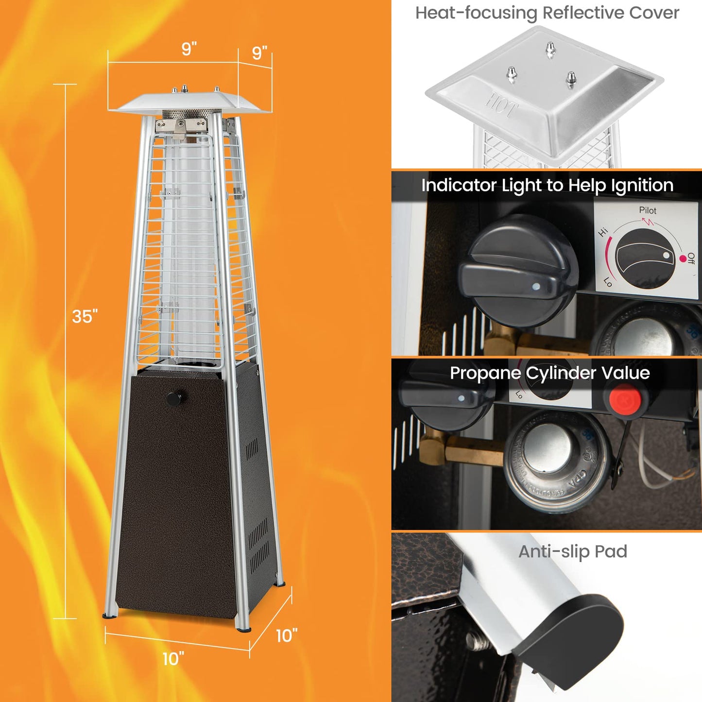 Tangkula Portable Patio Heater, 9500 BTU Outdoor Tabletop Heater with Stainless Steel Burner
