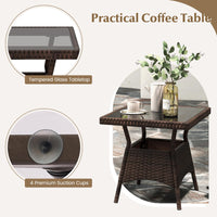 Tangkula 3 Pieces Rocking Bistro Set, Patiojoy Outdoor PE Rattan Rocker Chairs with Removable Cushions & Tempered Glass Top Coffee Table