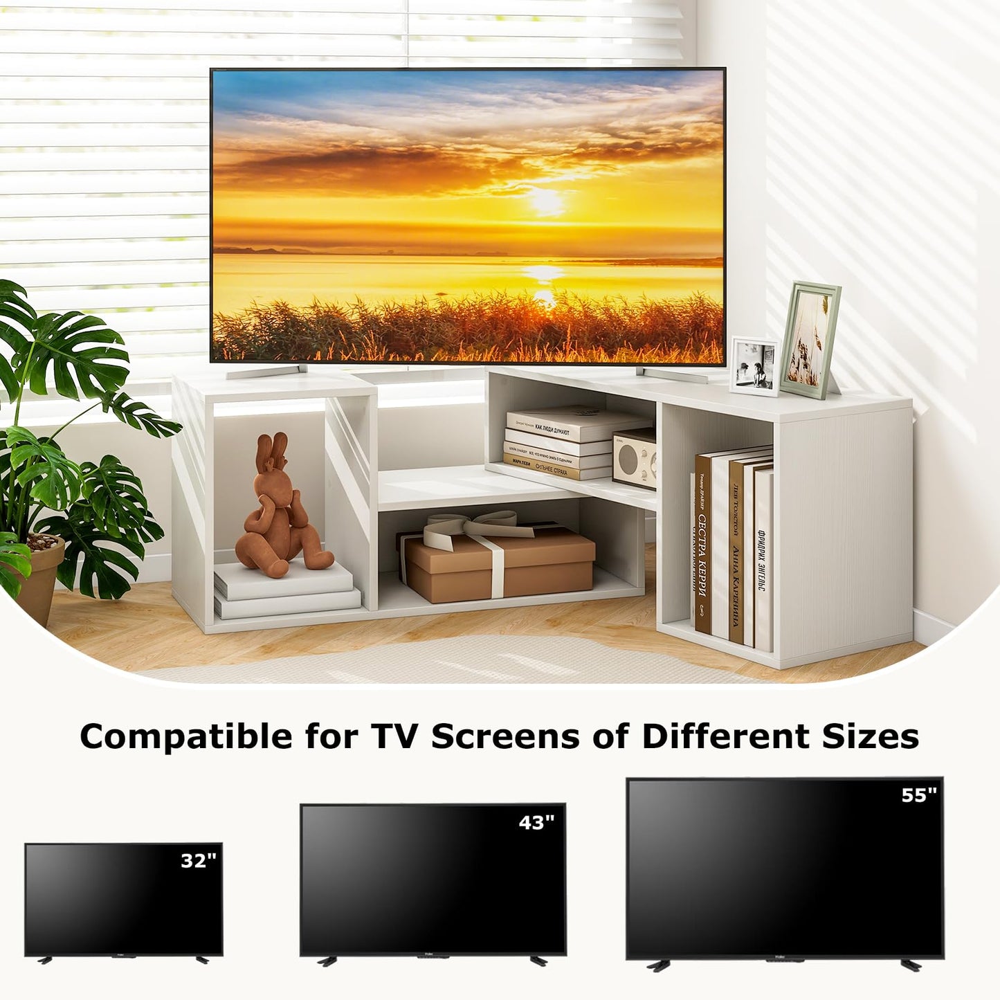Tangkula 2 Pieces L Shaped TV Stand for Living Room