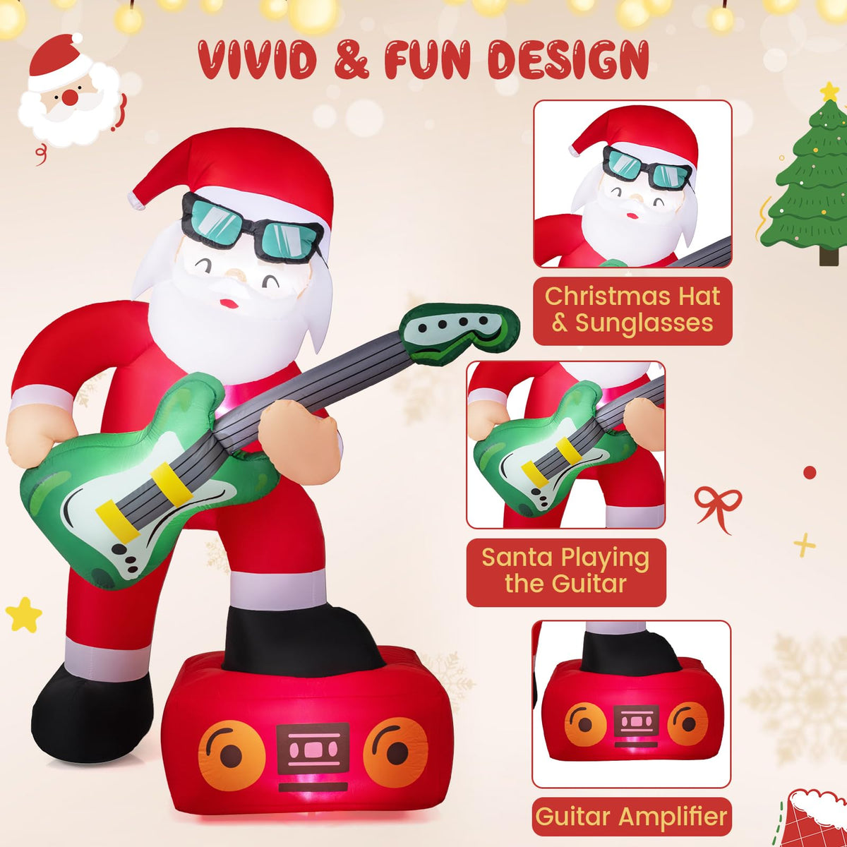 Tangkula 8 FT Christmas Inflatable Santa Claus Plays Guitar Decoration