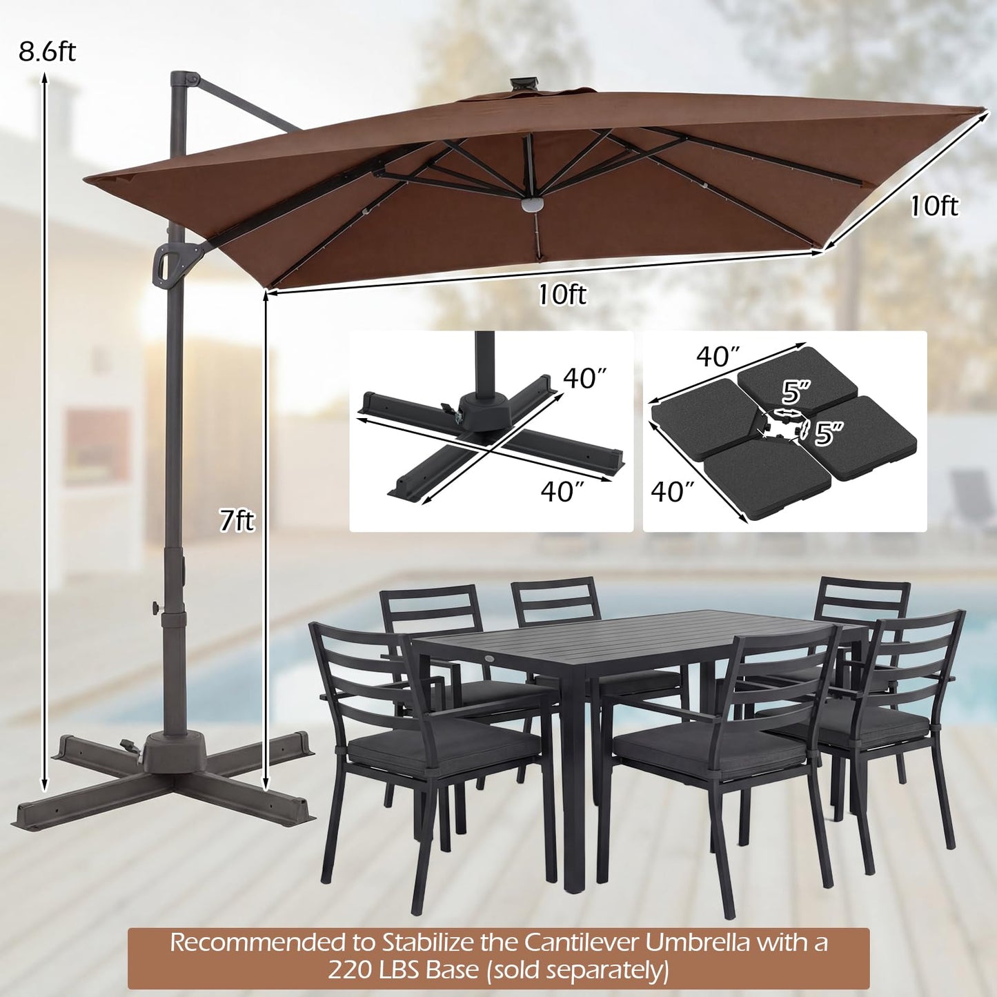 Tangkula 10ft Patio Umbrella with Solar Lights