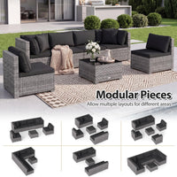 Tangkula 7 Pieces Wicker Sectional Patio Furniture Set | PE Rattan Sofas with Tempered Glass Coffee Table