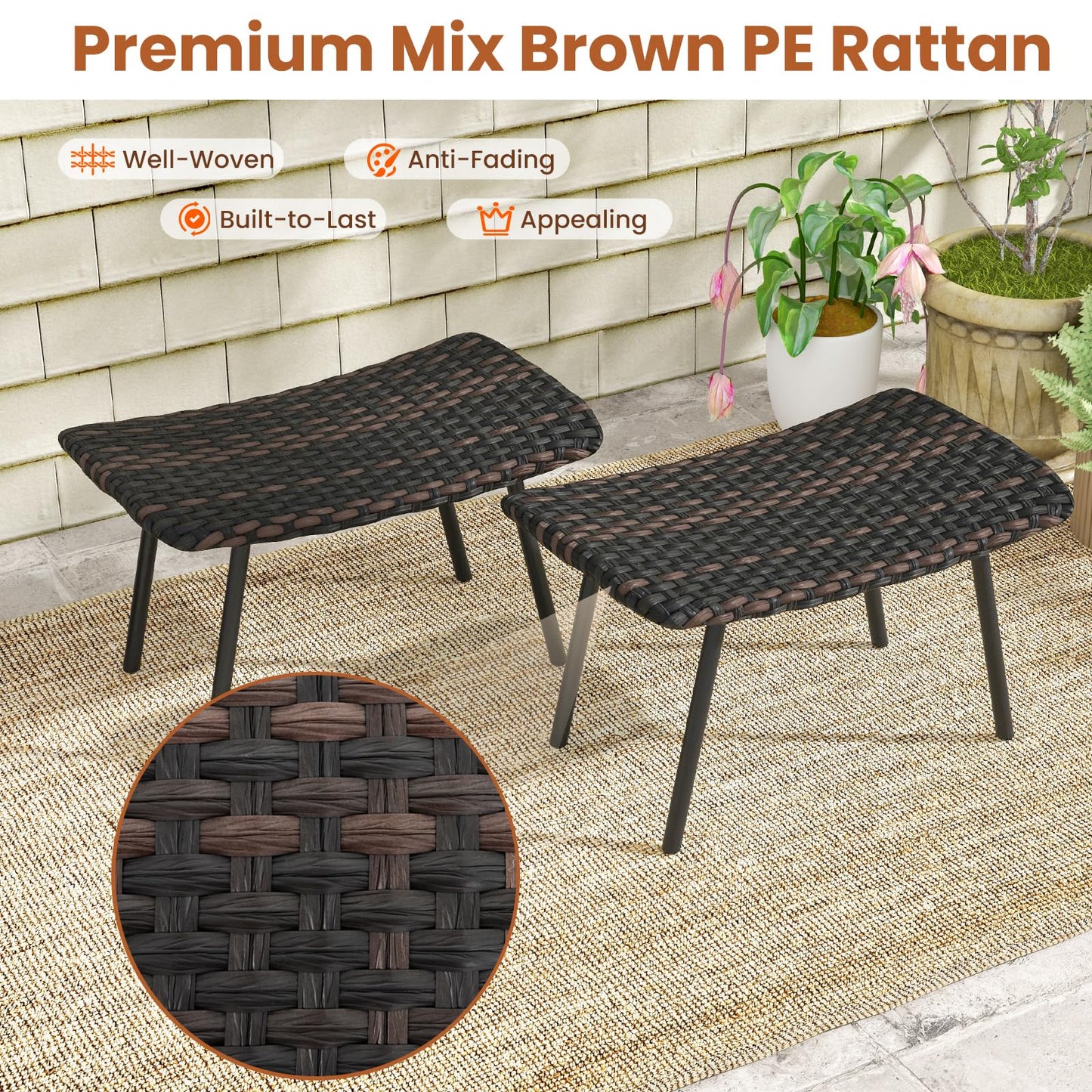 Tangkula Set of 2 Patio Ottomans