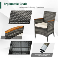 Tangkula Ensemble de salle à manger de patio 9 pièces, mobilier d'extérieur en bois d'acacia et rotin