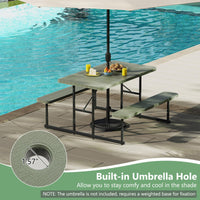 Tangkula HDPE Outdoor Rectangular Table Bench Set with 2 Built-in Benches