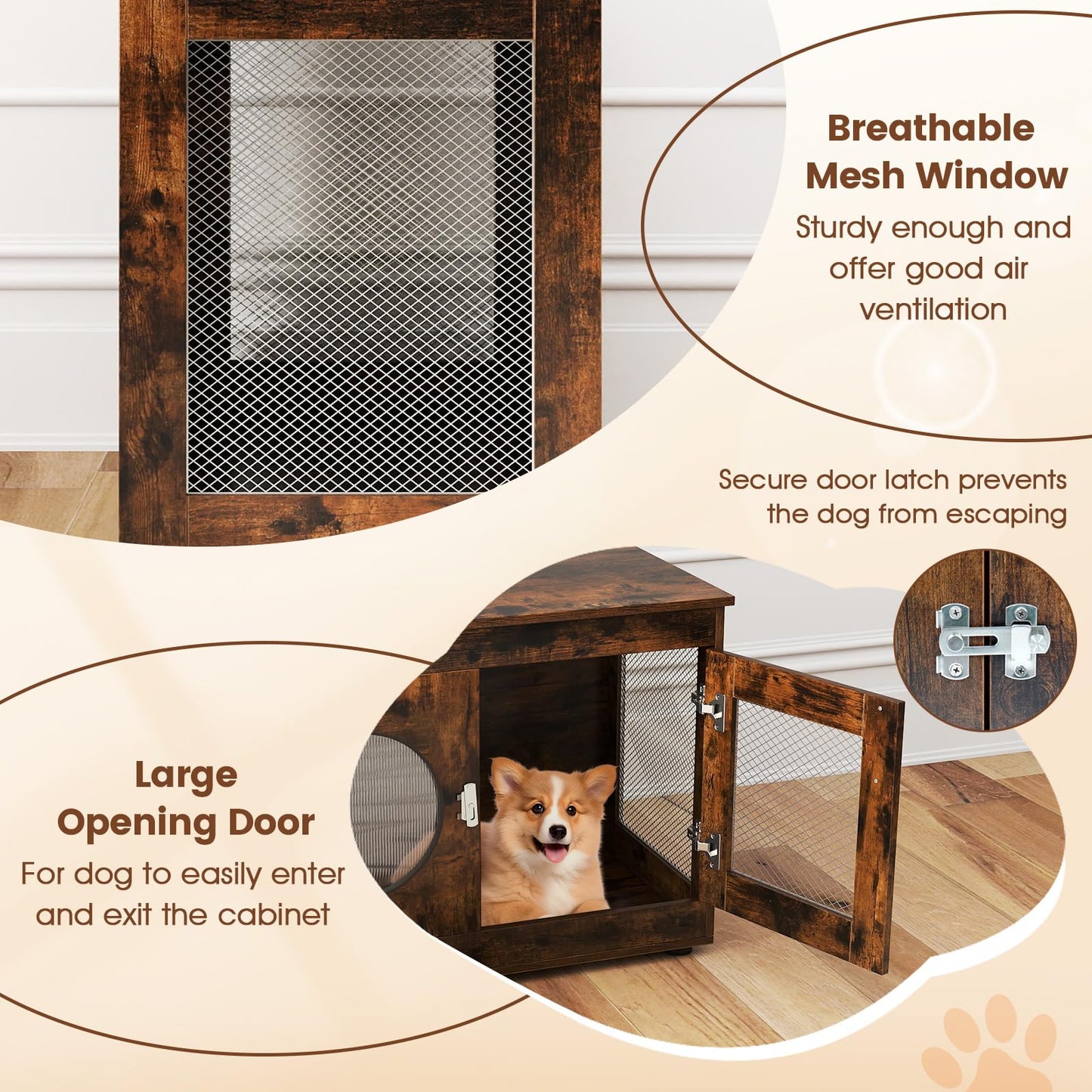 Meuble cage pour chien Tangkula avec parois latérales en maille métallique
