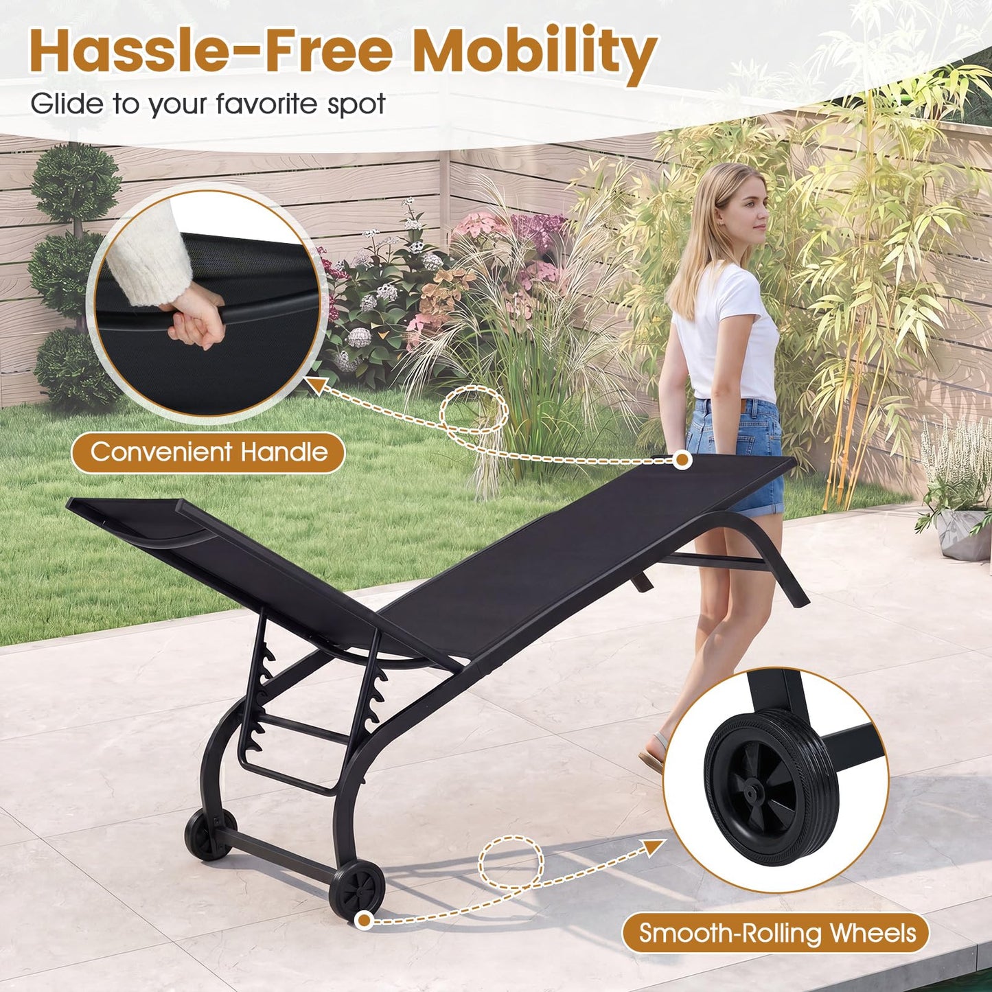 Tangkula Lounge Chair Outdoor with Wheels