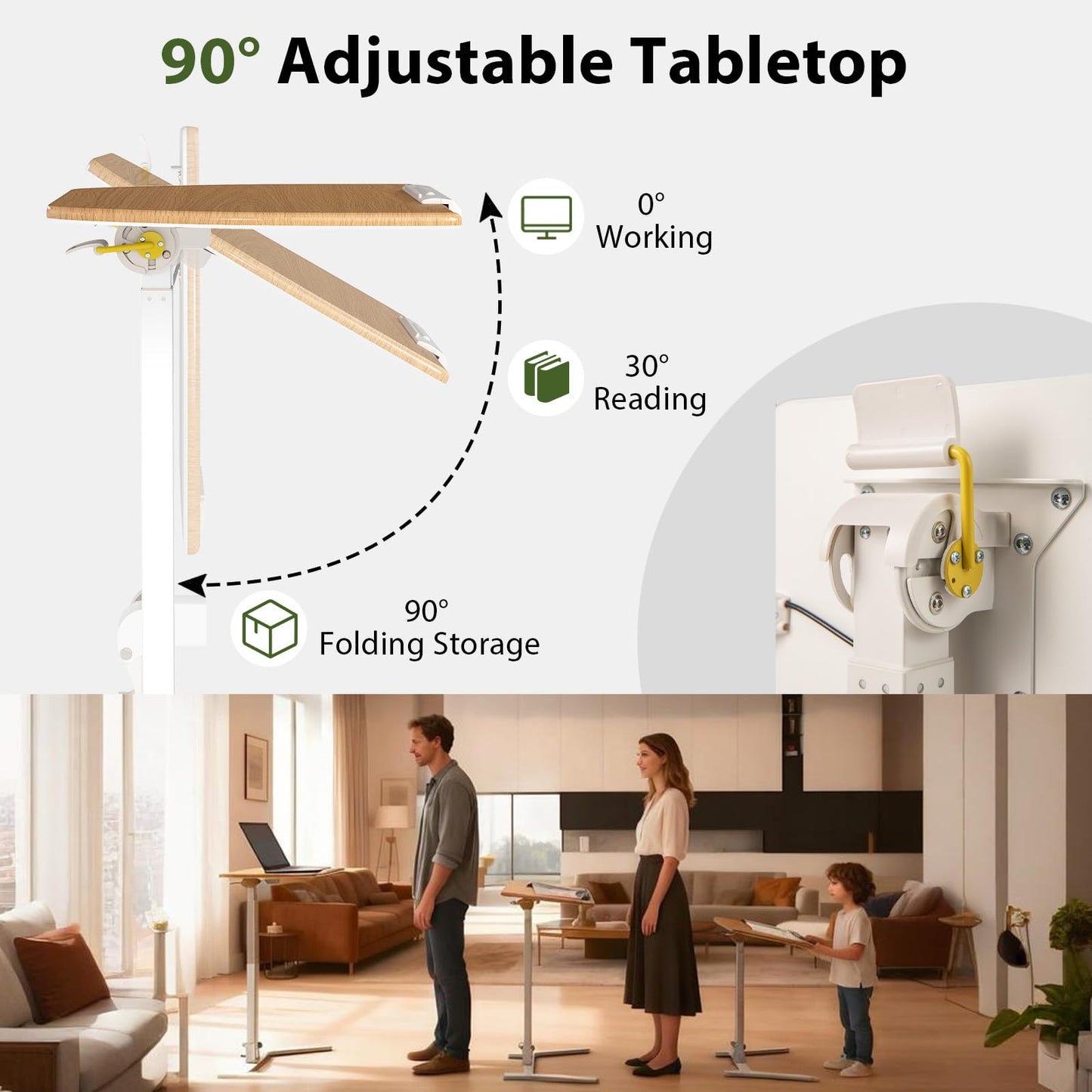 Tangkula Mobile Overbed Bedside Table with Wheels for Home