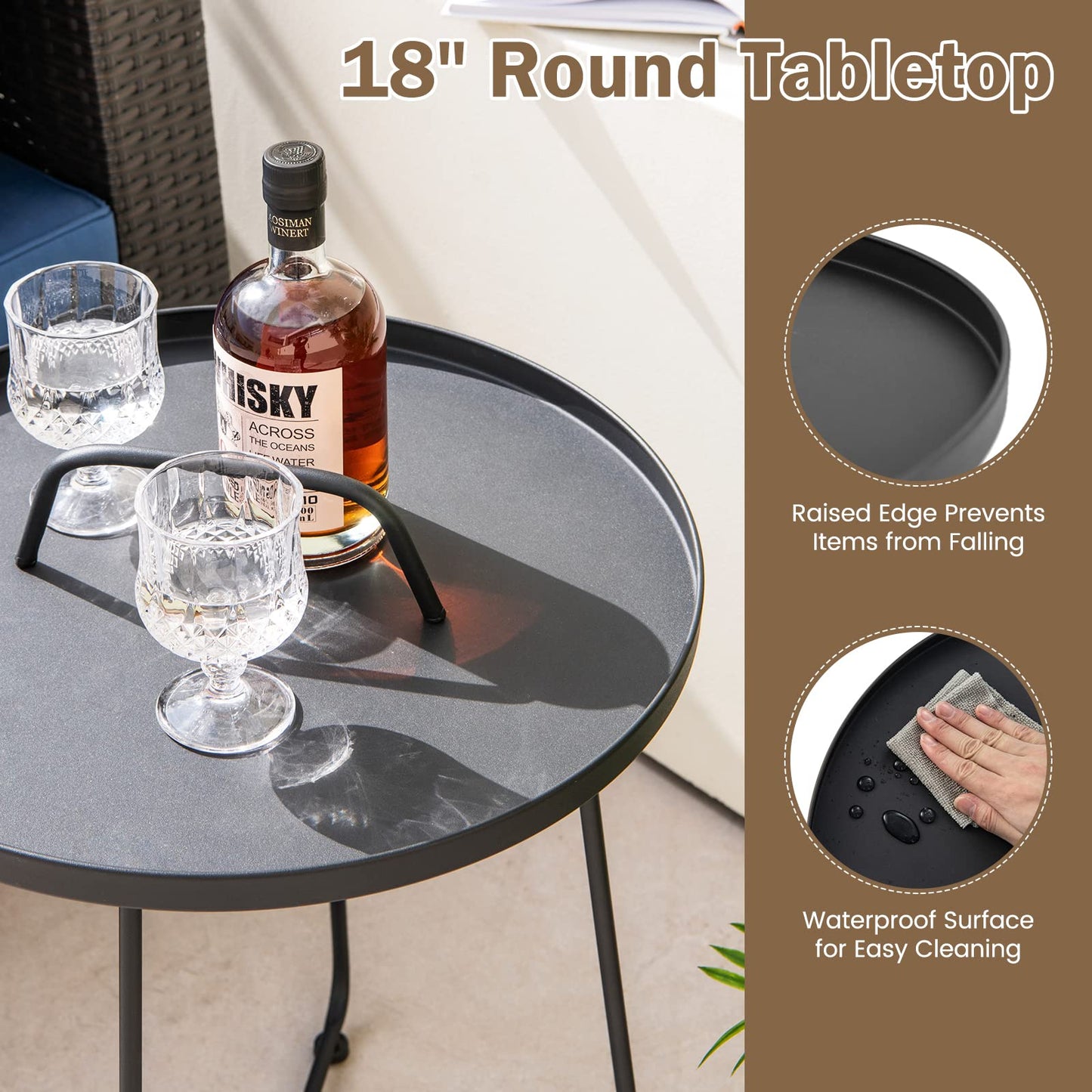 Tangkula Table d'appoint d'extérieur avec poignée pour l'extérieur