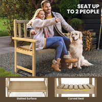 Tangkula Outdoor Teak Wood Garden Bench, 2-Person Patio Bench with Backrest and Armrests