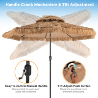 Tangkula 10 ft Thatched Patio Umbrella, 2 Tier Hawaiian Style Grass Beach Umbrella with 32 Led Lights