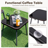 Tangkula 3 Piece Patio Rattan Furniture Set, Patiojoy Quick Dry Foam Padded Chairs w/Tempered Glass Tabletop