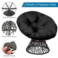 Tangkula Papasan Chair Rattan Ergonomic Chair w/ 360-degree Swivel and Soft Cushion, Solid Structure & Stable Base