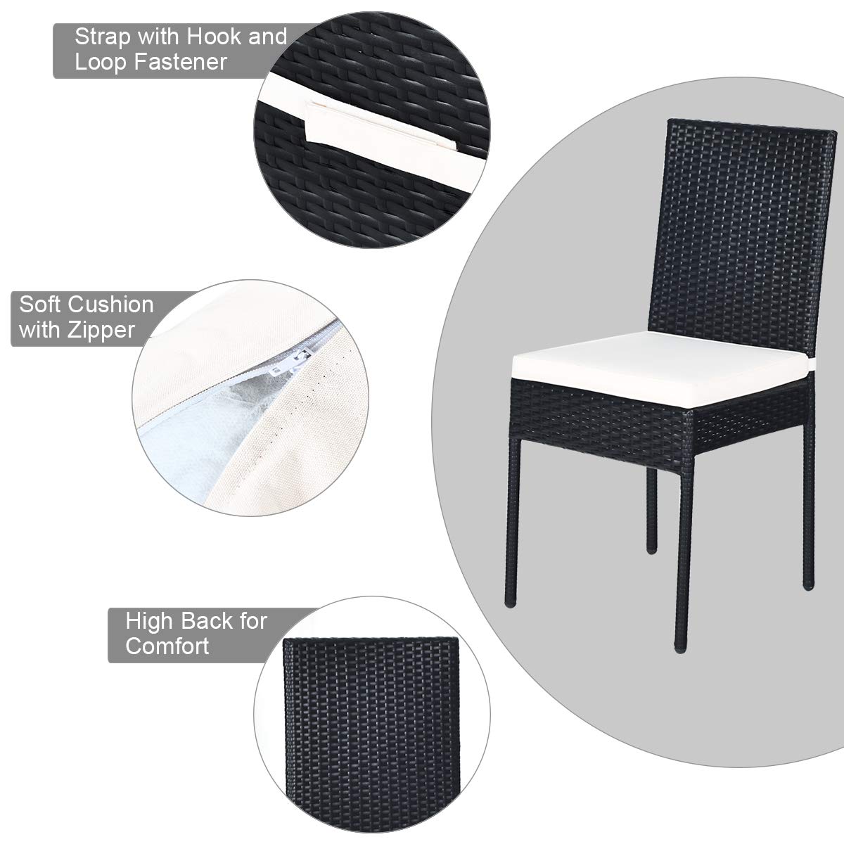 Tangkula 5 Piece Wicker Patio Dining Set with Tempered Glass Top & Padded Cushions