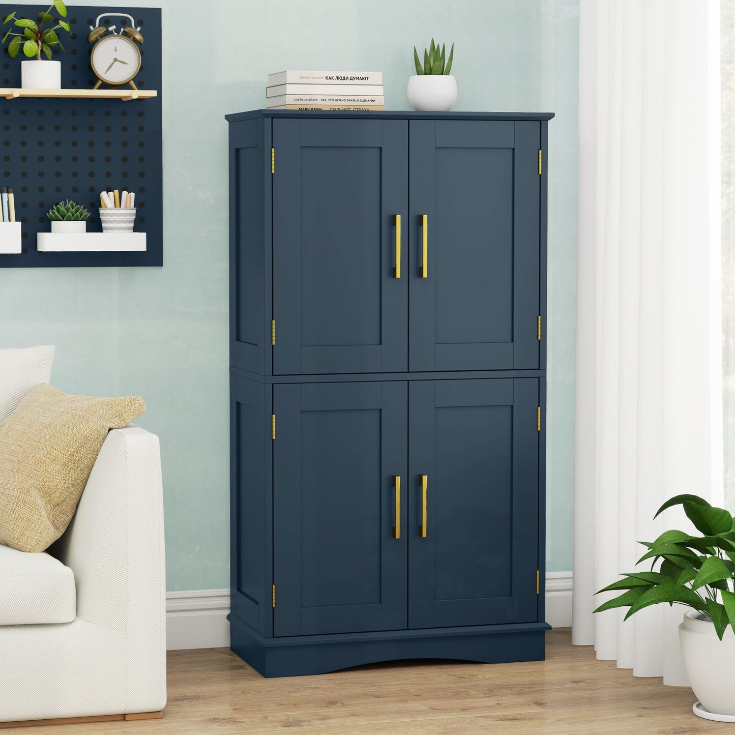 Tangkula 43.5" H Freestanding Pantry Cabinet with 4 Doors and 2 Adjustable Shelves