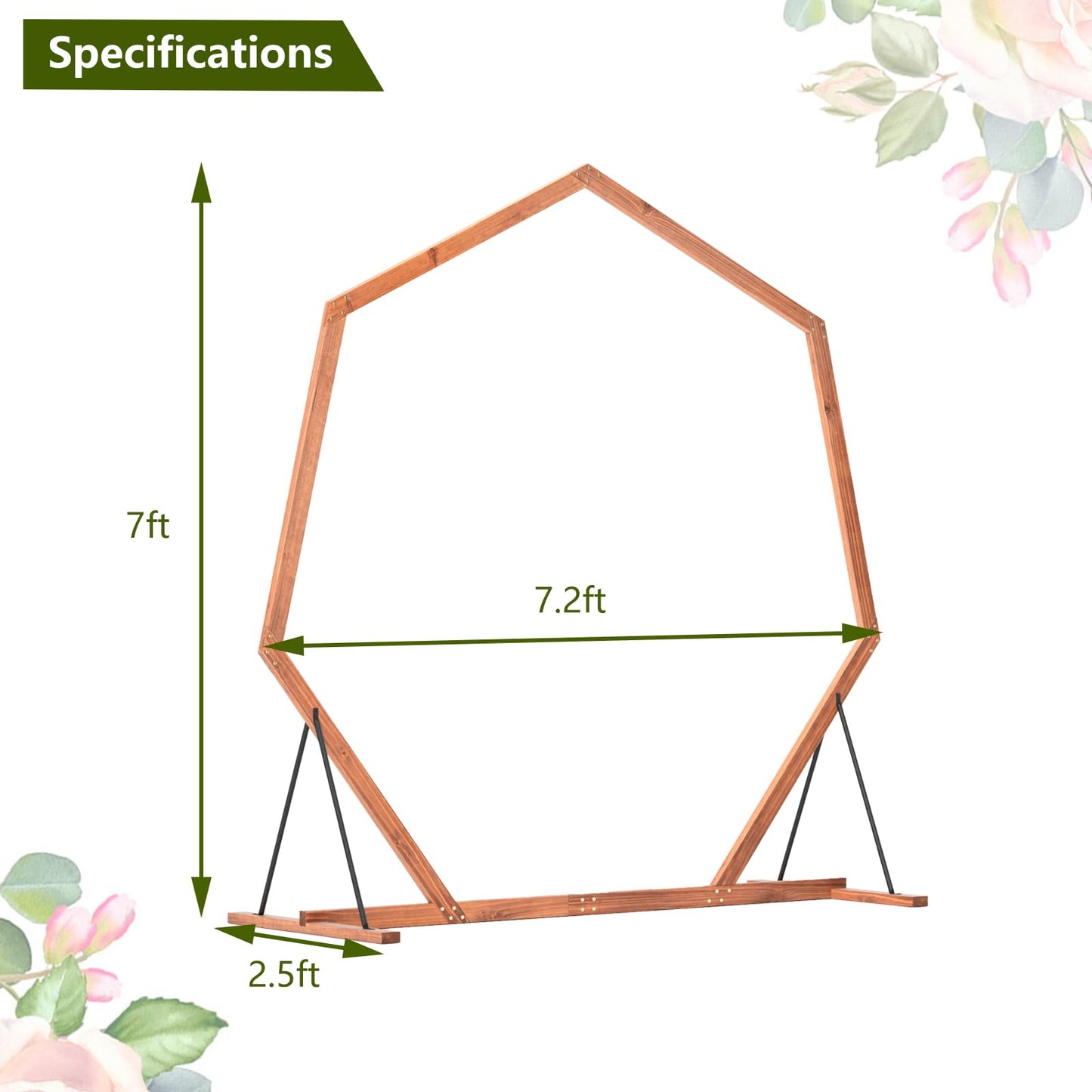 Tangkula 7FT Wedding Arch Heptagon Wooden Arch for Wedding Ceremony