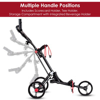 Tangkula Golf Push Cart, Lightweight Aluminum Collapsible Golf Pull Cart, 3 Wheels Push & Pull Golf Cart Trolley with Foot Brake