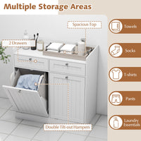 Tangkula Meuble de rangement double à bascule pour panier à linge, 80 cm de haut, pour salle de bain