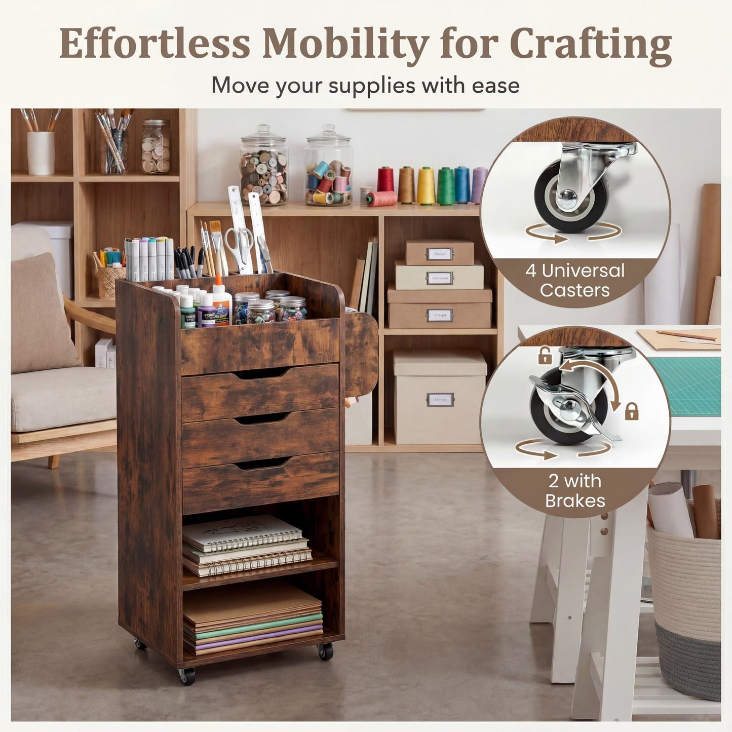 Tangkula Rolling Storage Cart with Drawers