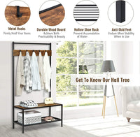 Tangkula 3 In 1 Entryway Hall Tree with Coat Rack & Shoe Storage