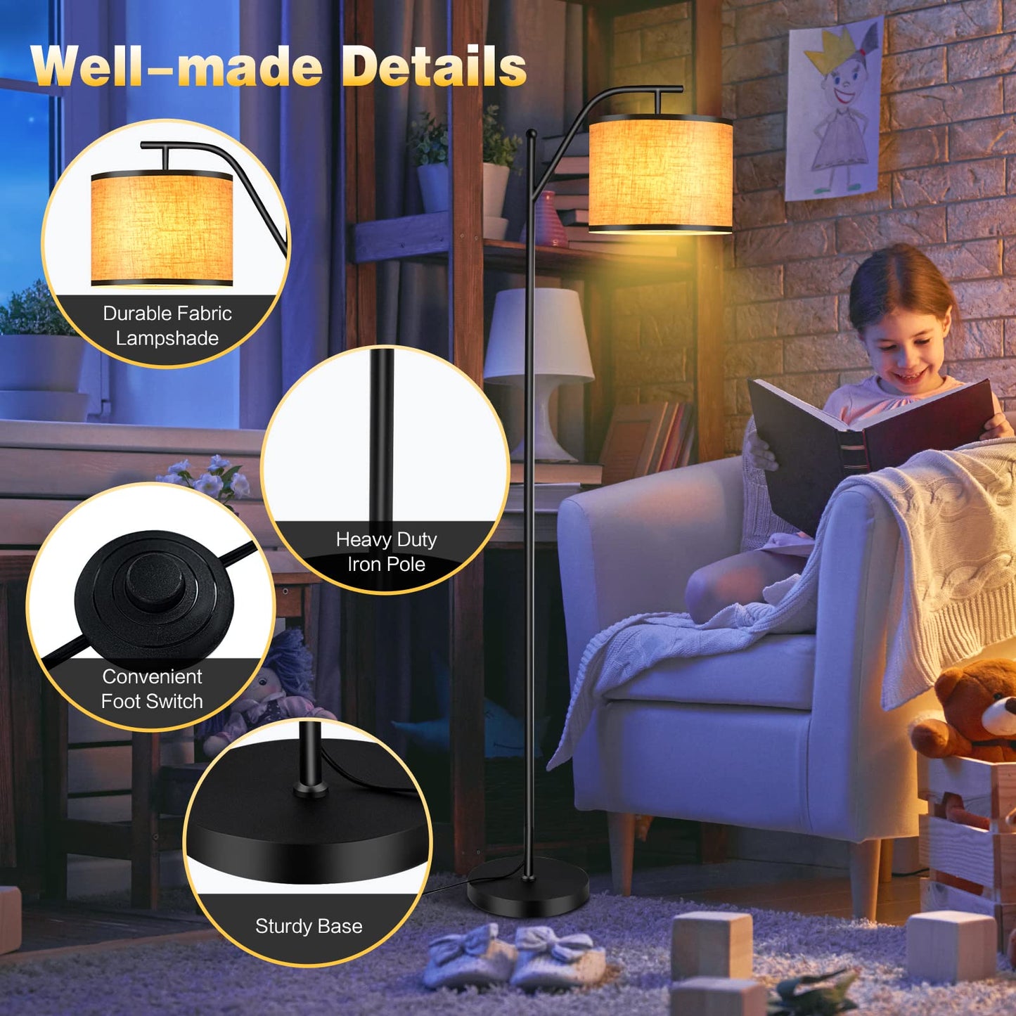 Tangkula Floor Lamp for Living Room with Arc Hanging Shade
