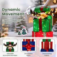 Tangkula Christmas Lighted Animated Pop-up Reindeer in Stacked Gift Boxes