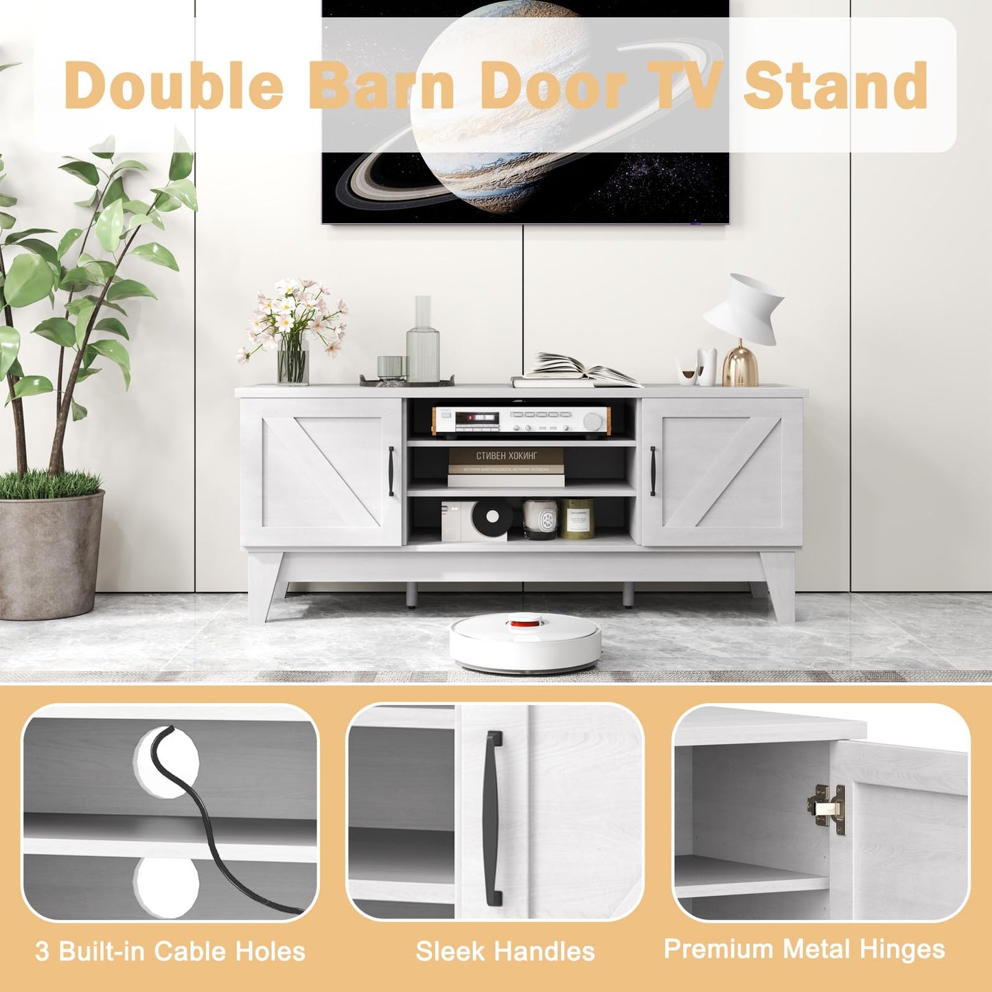 Tangkula Farmhouse Wood TV Stand for TVs Up to 65”