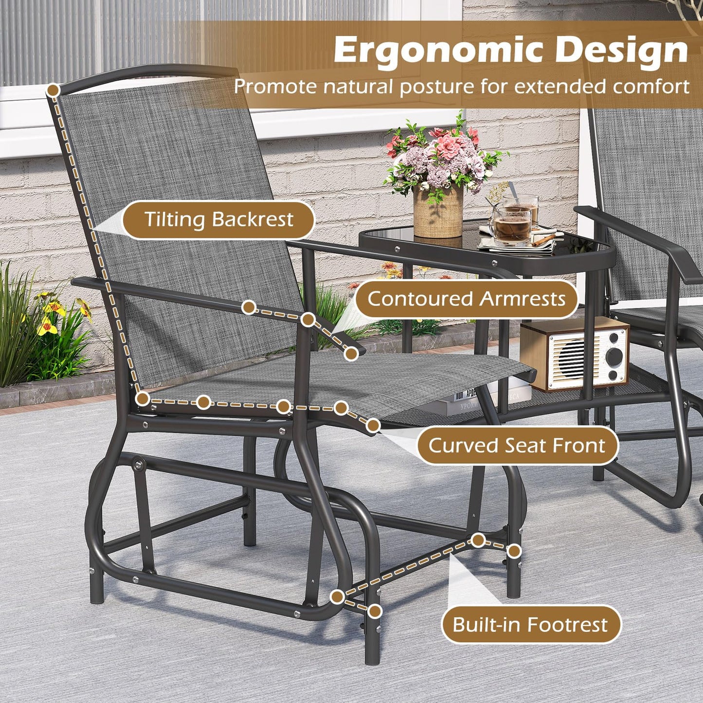 Tangkula Patio 2 Person Swing Glider Chair