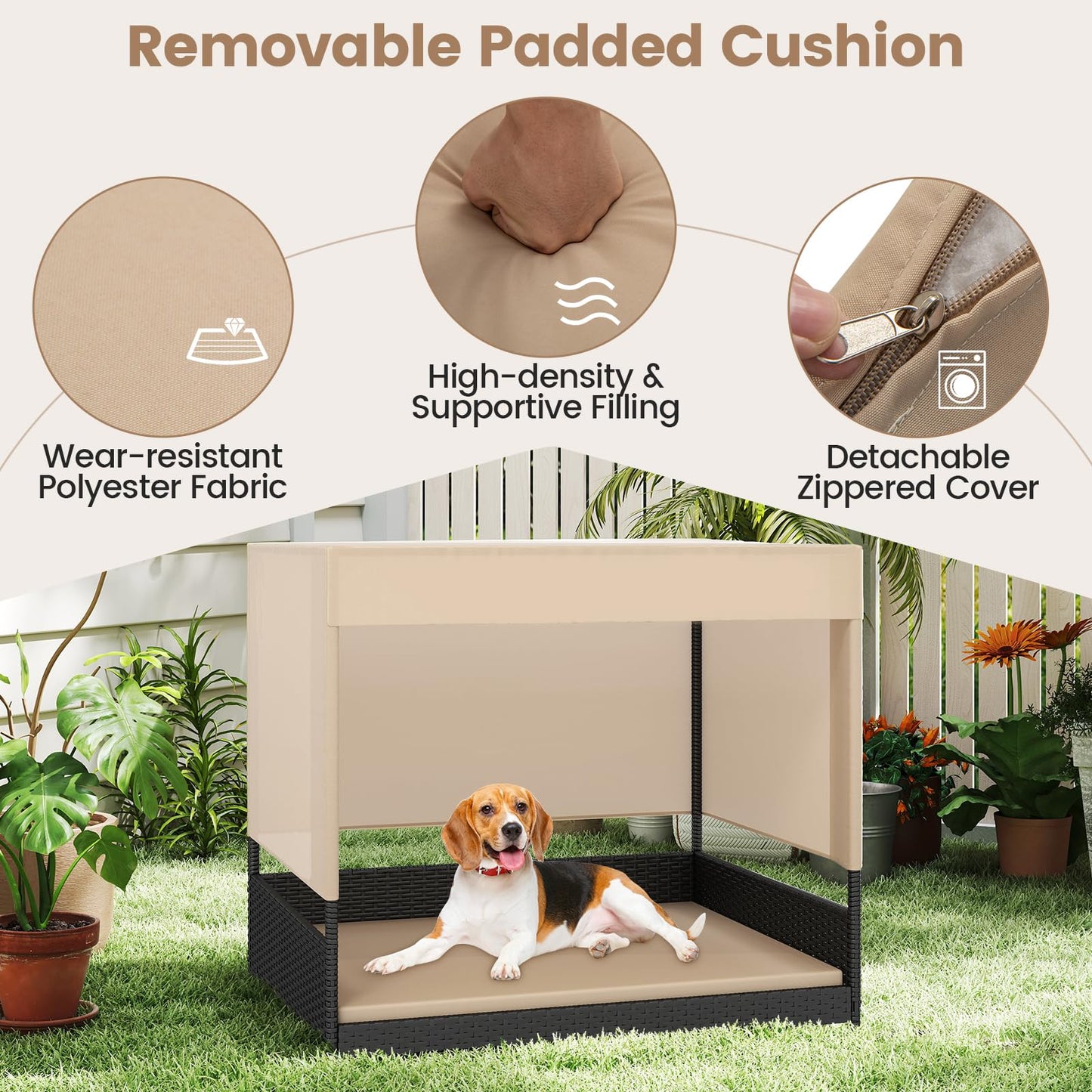 Tangkula Elevated Wicker Dog House for Small to Medium Breeds