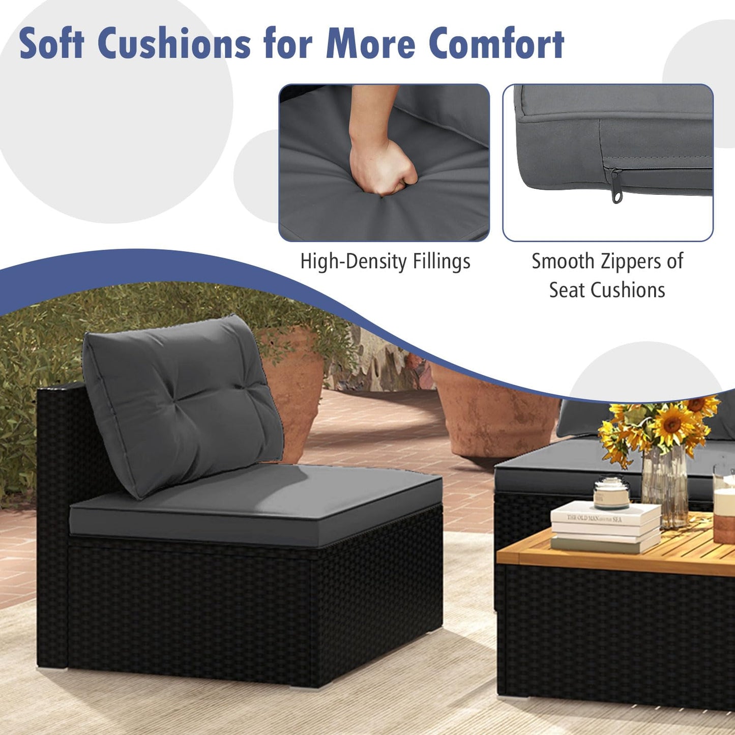 Tangkula 5 Pieces Wicker Patio Furniture Set